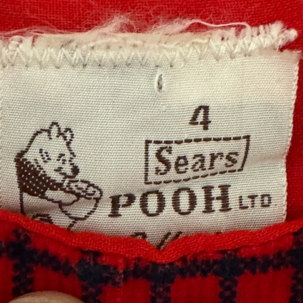 Vintage Disney Winnie the Pooh Sears Red Plaid Size 4 Kids Romper Shortalls‎